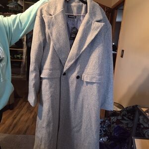 Allegra K Plus Size XL (18) Womens Gray Wool Blend Long Overcoat